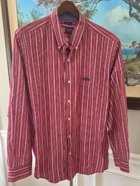 Chaps Men’s Red White Navy Striped Button-Down Shirt